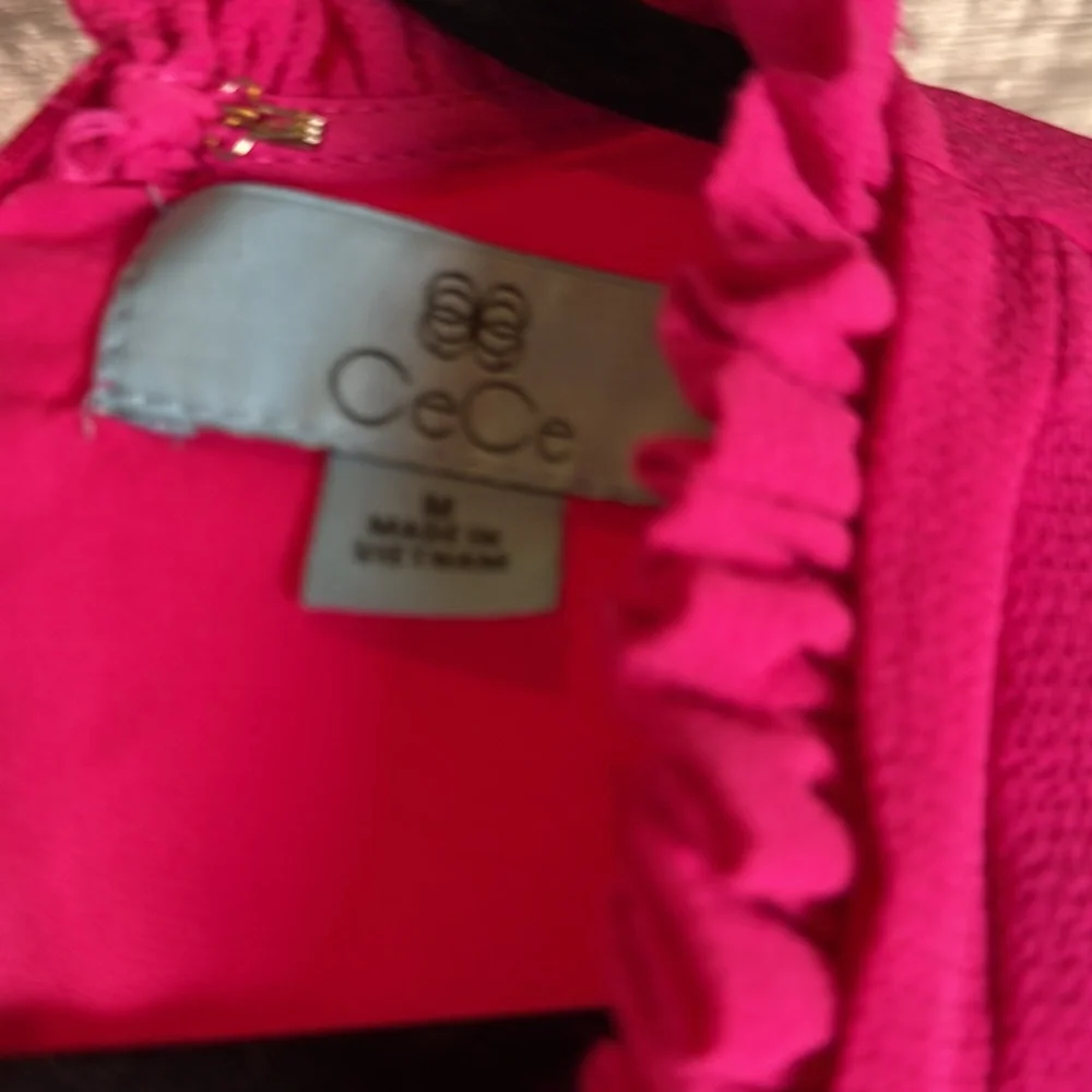 CeCe Fuchsia Ruffle Trim Topsize medium C29 - Picture 3 of 7